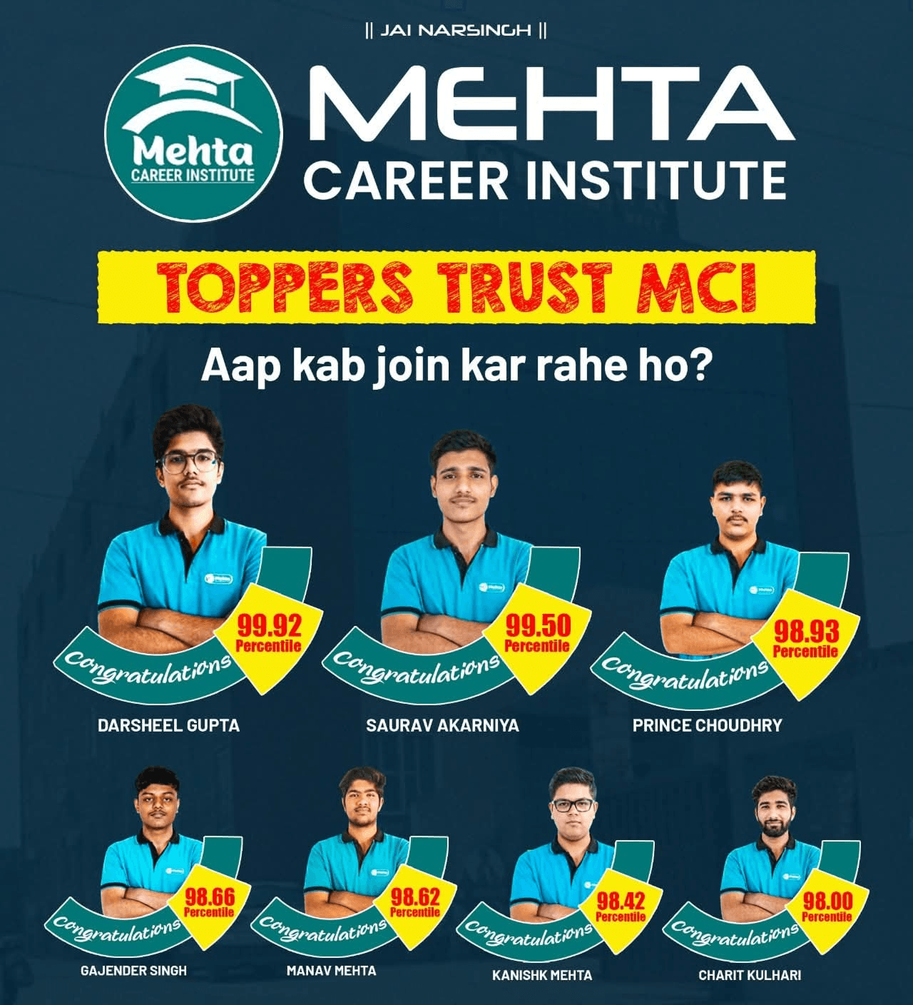 Mehta Career Institute Toppers